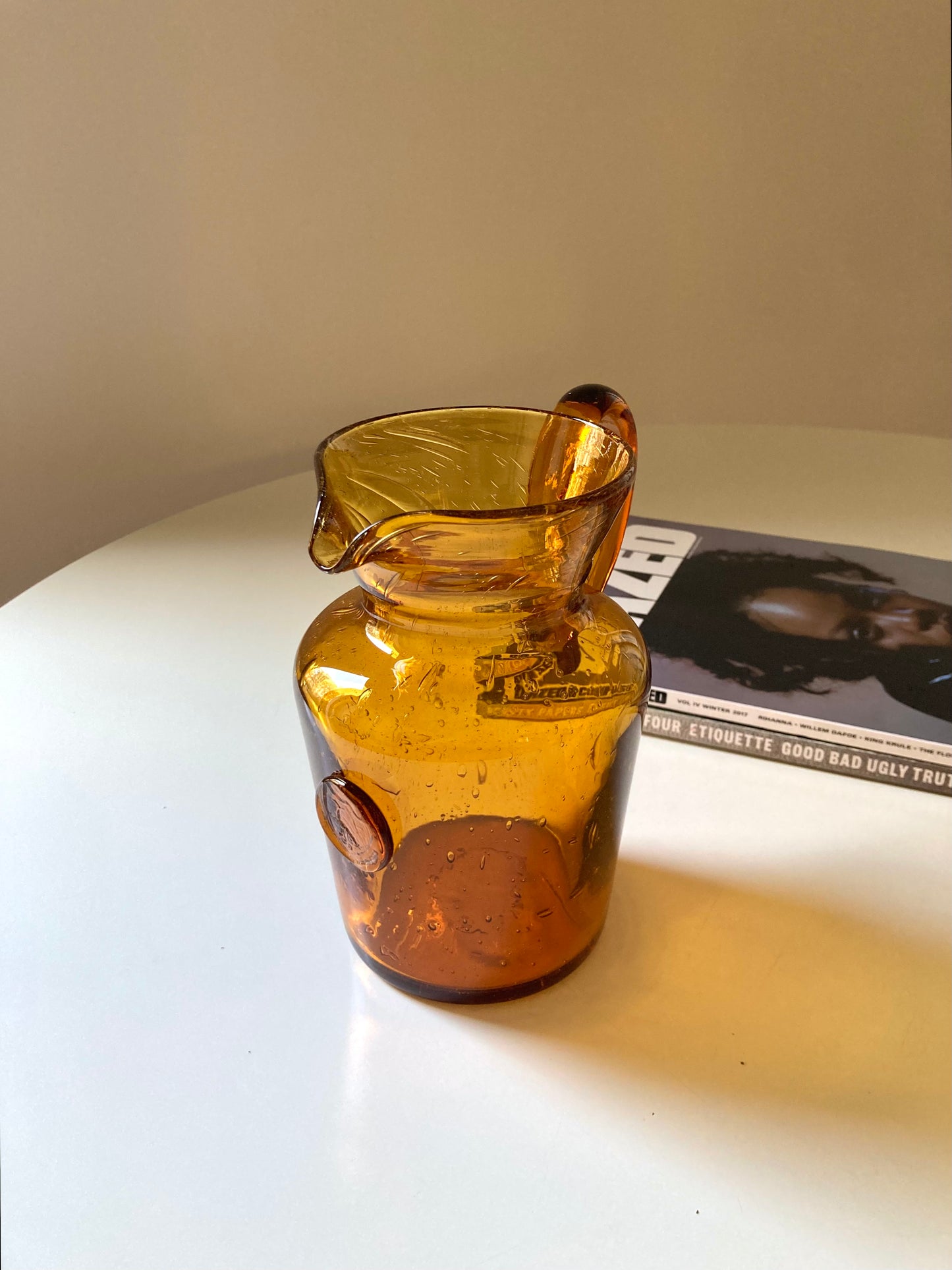 Vintage La Rochere carafe in amber glass