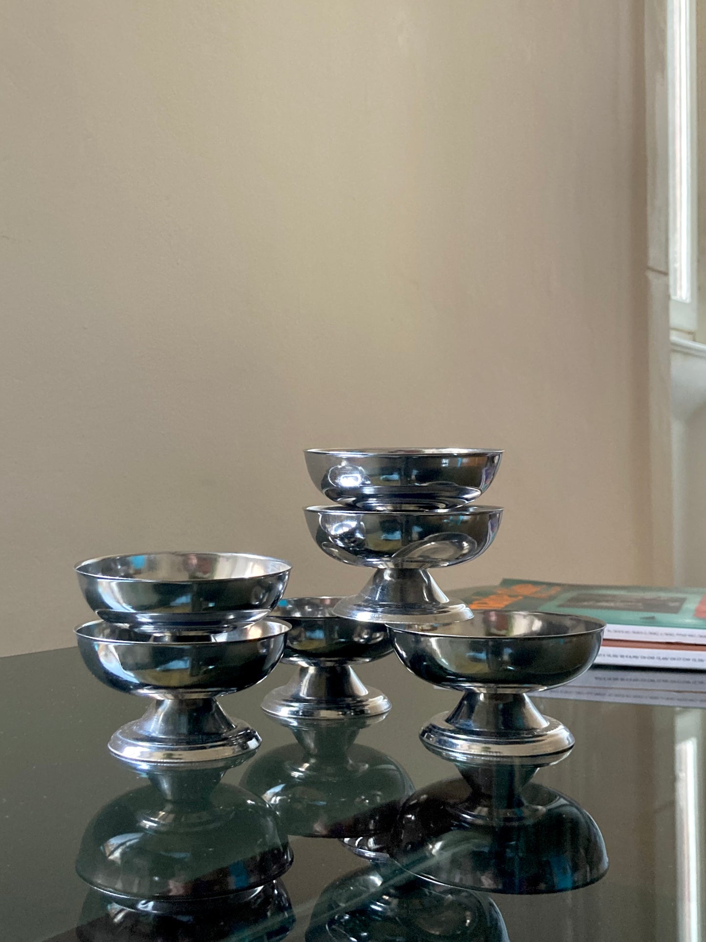 Set 6 coppette basse vintage in acciaio