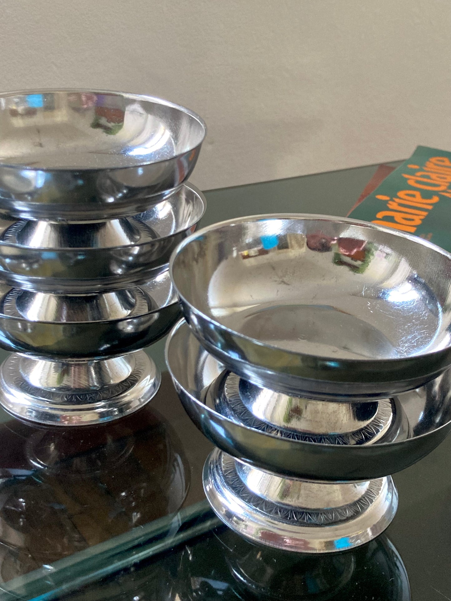 Set 6 coppette basse vintage in acciaio