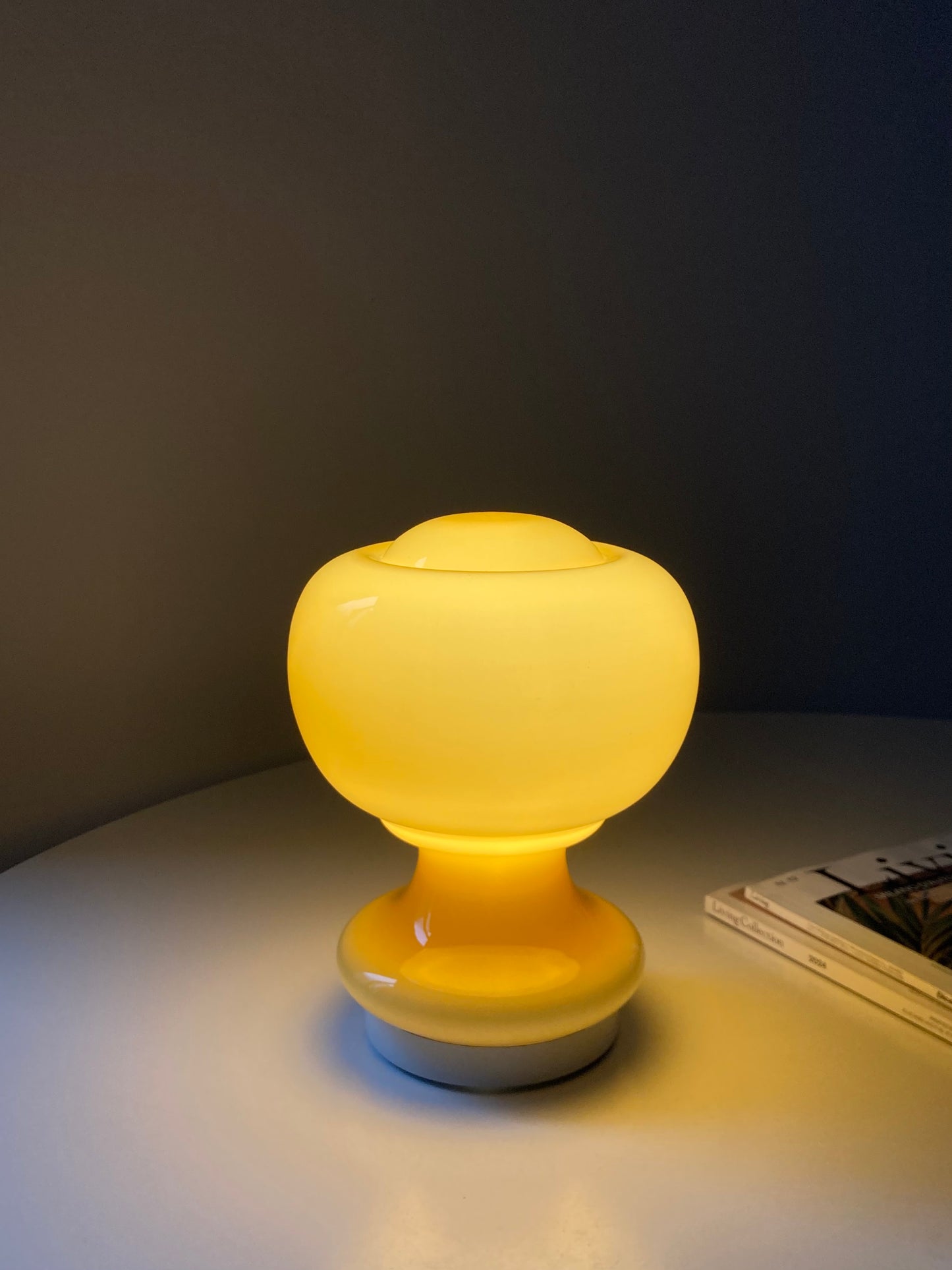Vintage mushroom lamp with mustard glass