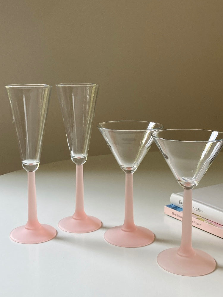 Set 4 calici coppa Martini stelo rosa satinato