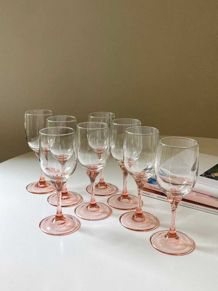 Set di 8 calici vintage con stelo rosa