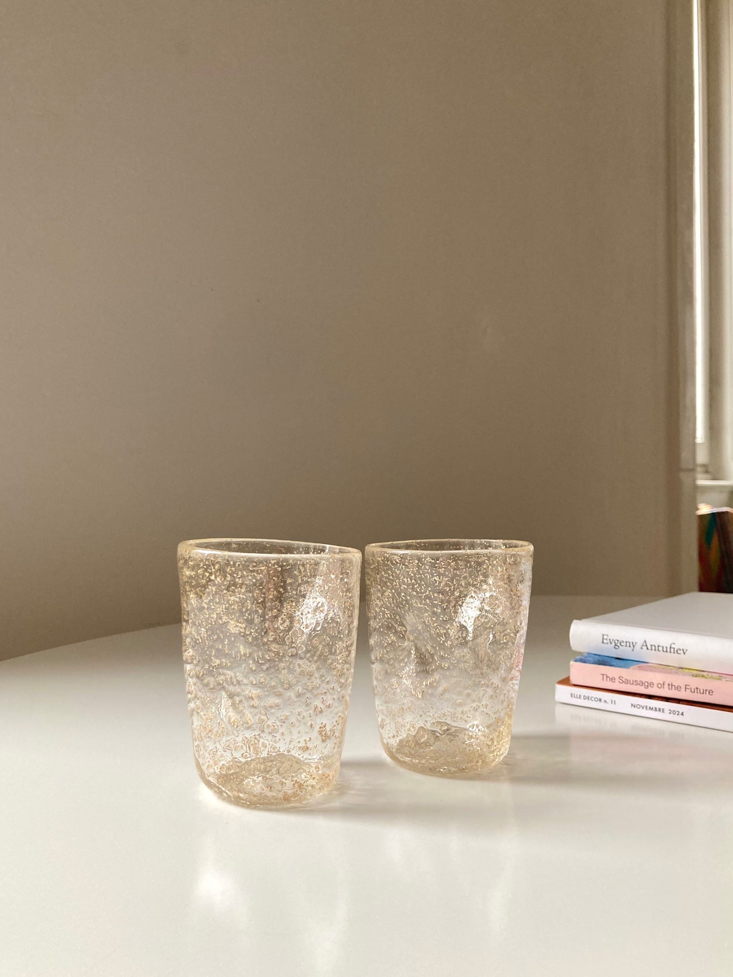 Set di goti veneziani trasparenti con glitter oro