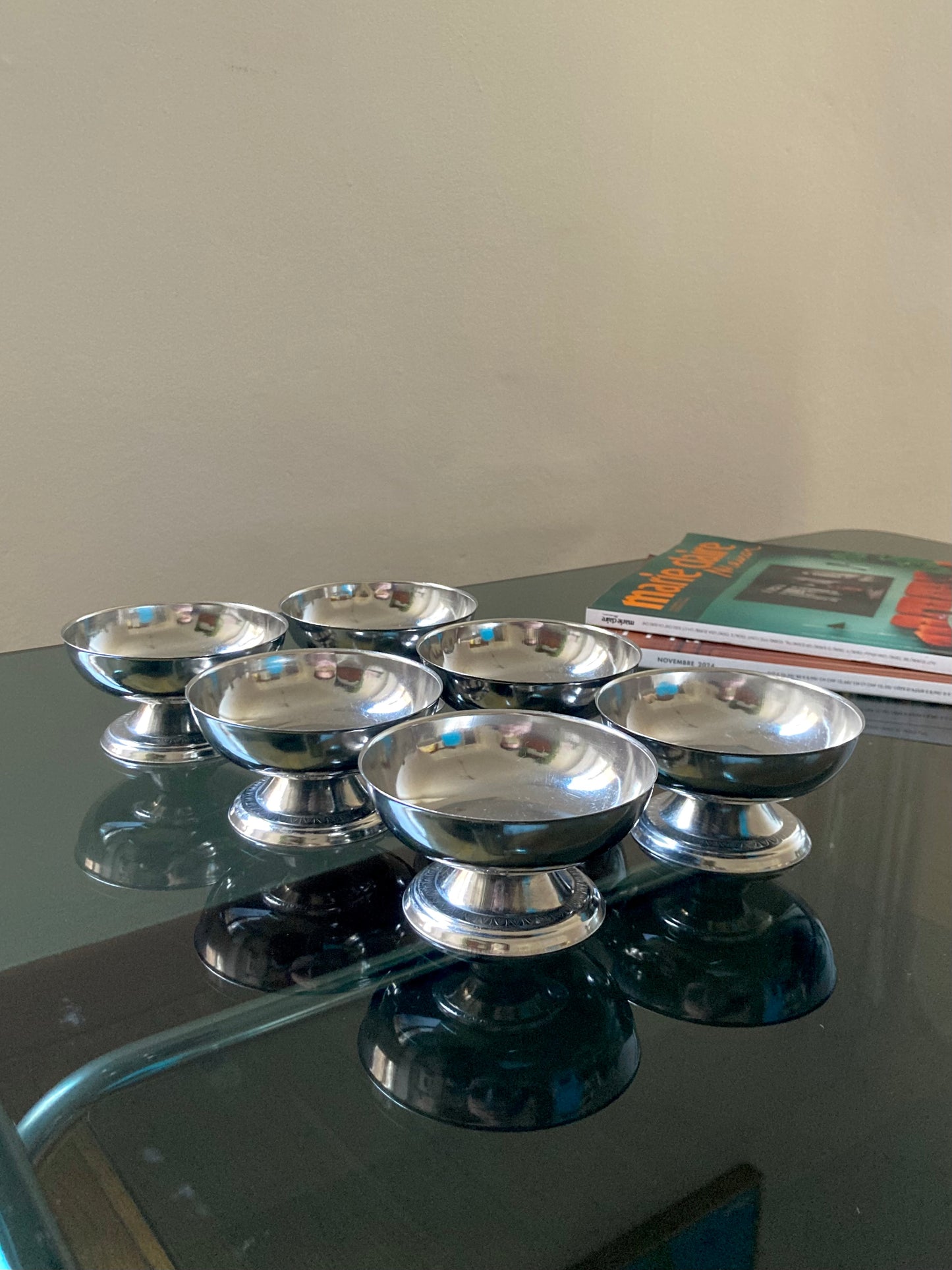 Set 6 coppette basse vintage in acciaio