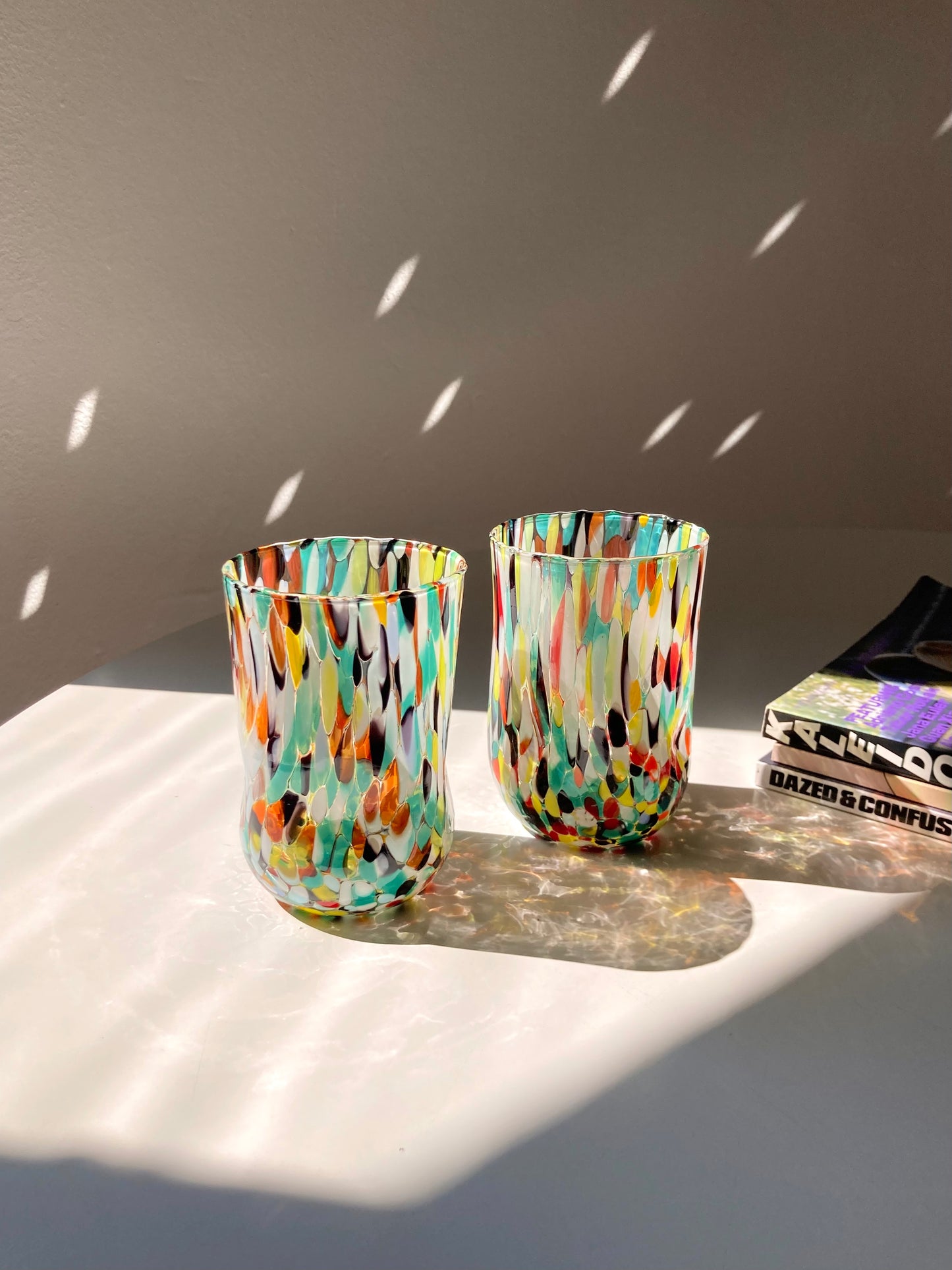 Pair of Gothic glasses in speckled glass