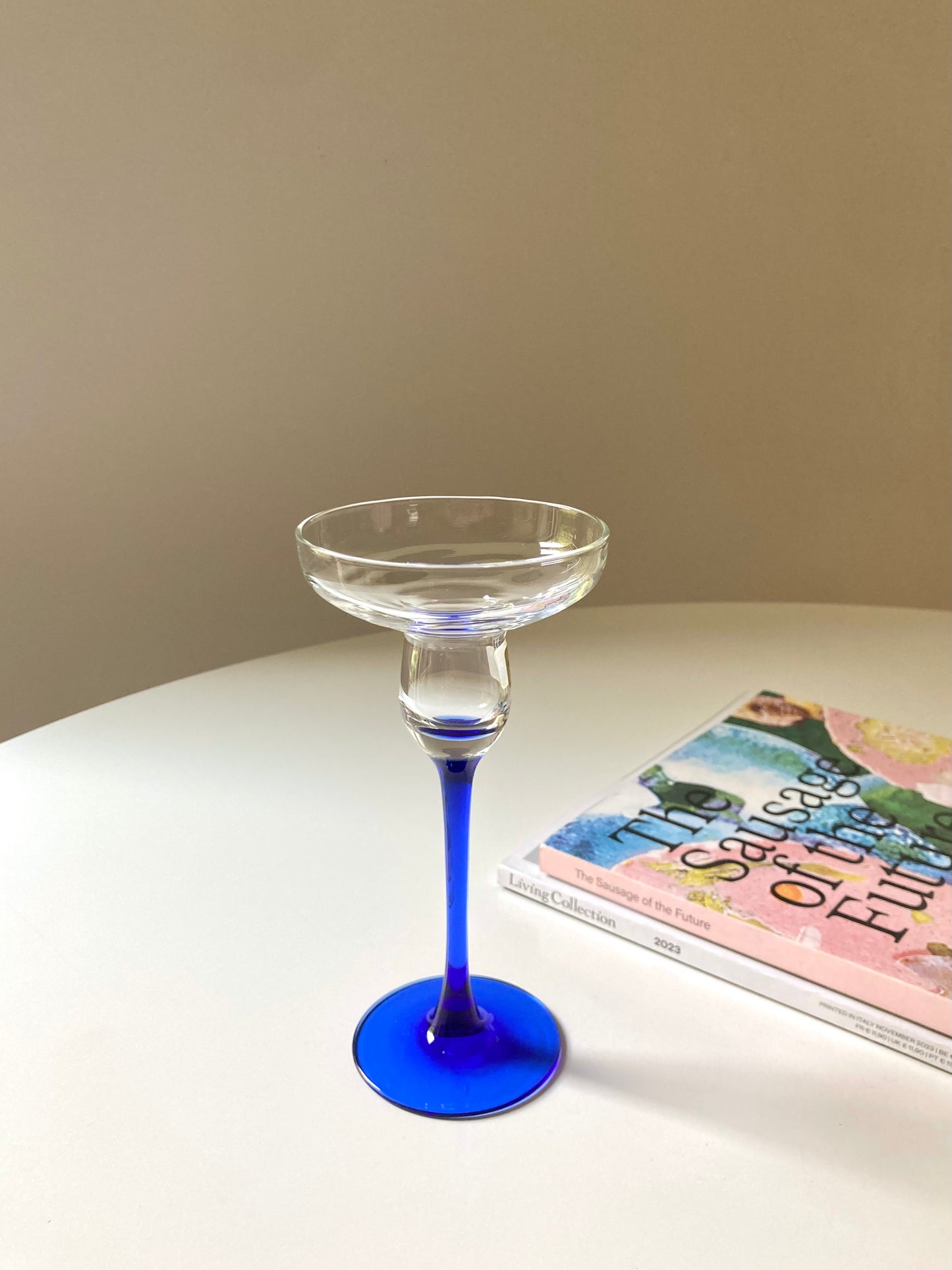 Portacandele vintage in vetro blu