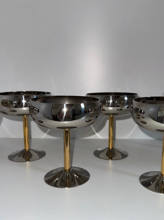 Rosetta ~ Set 4 coppe acciaio con stelo dorato