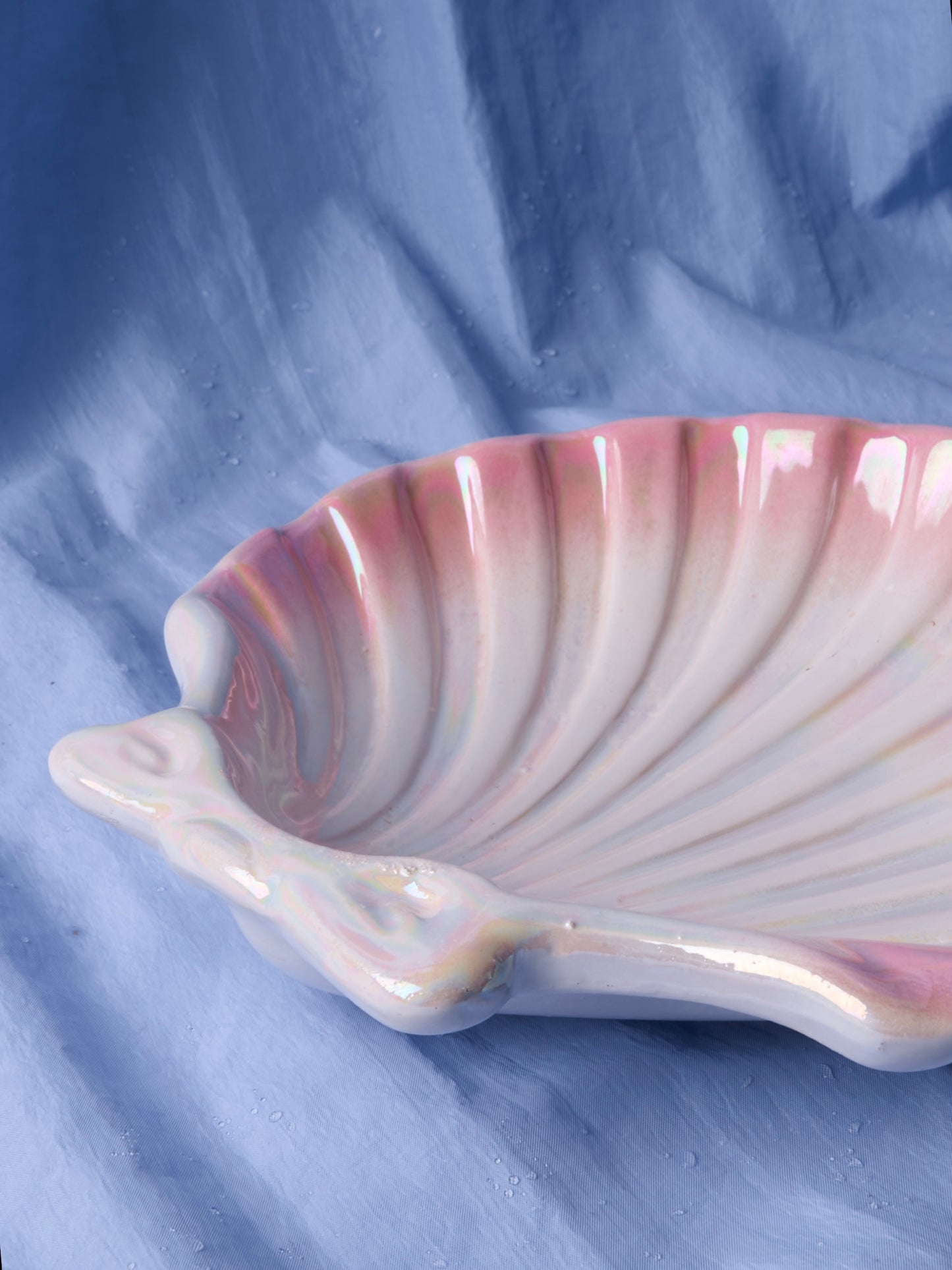 Pink and white ceramic shell plate