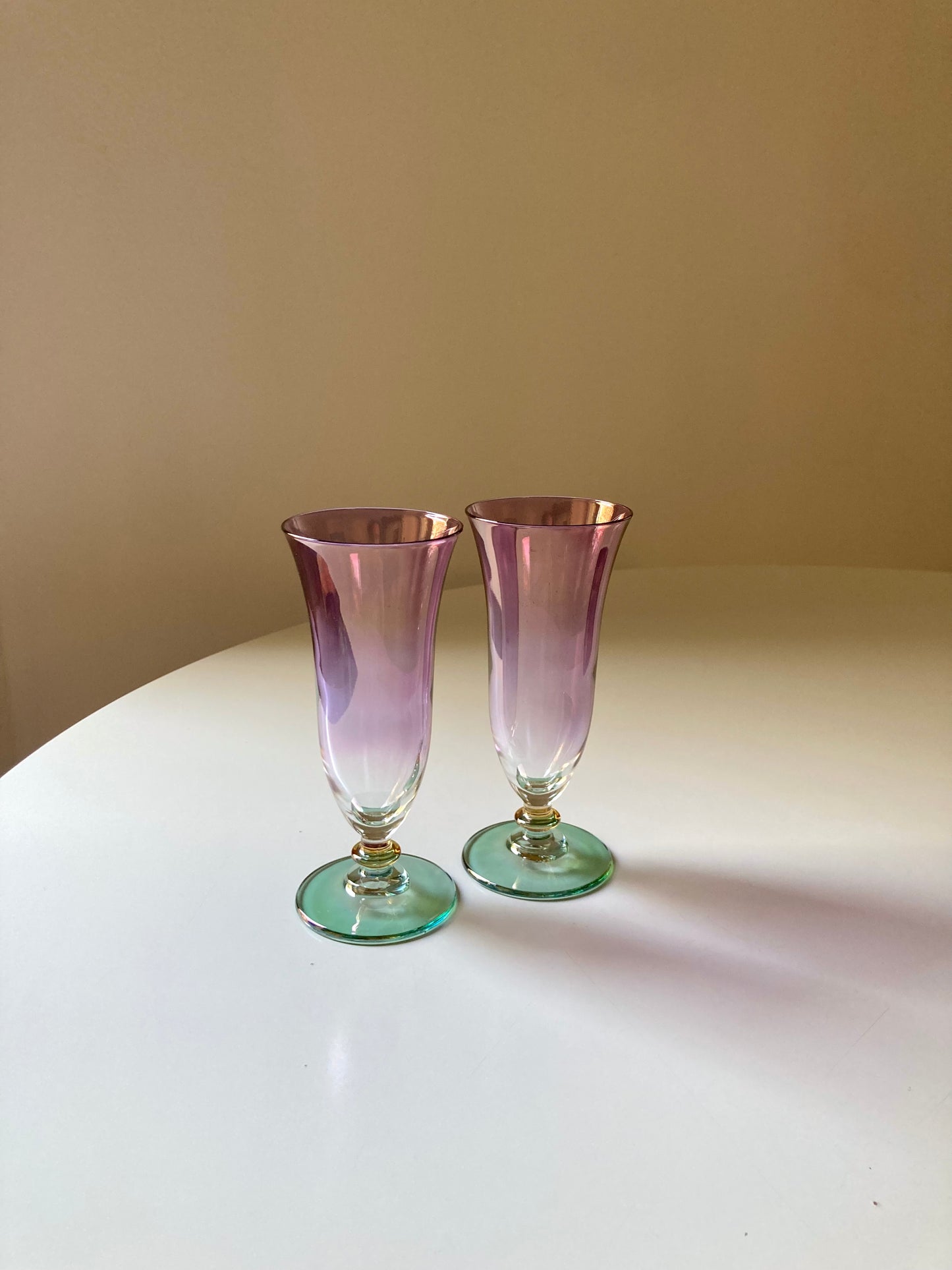 Set of 4 purple iridescent glass goblets