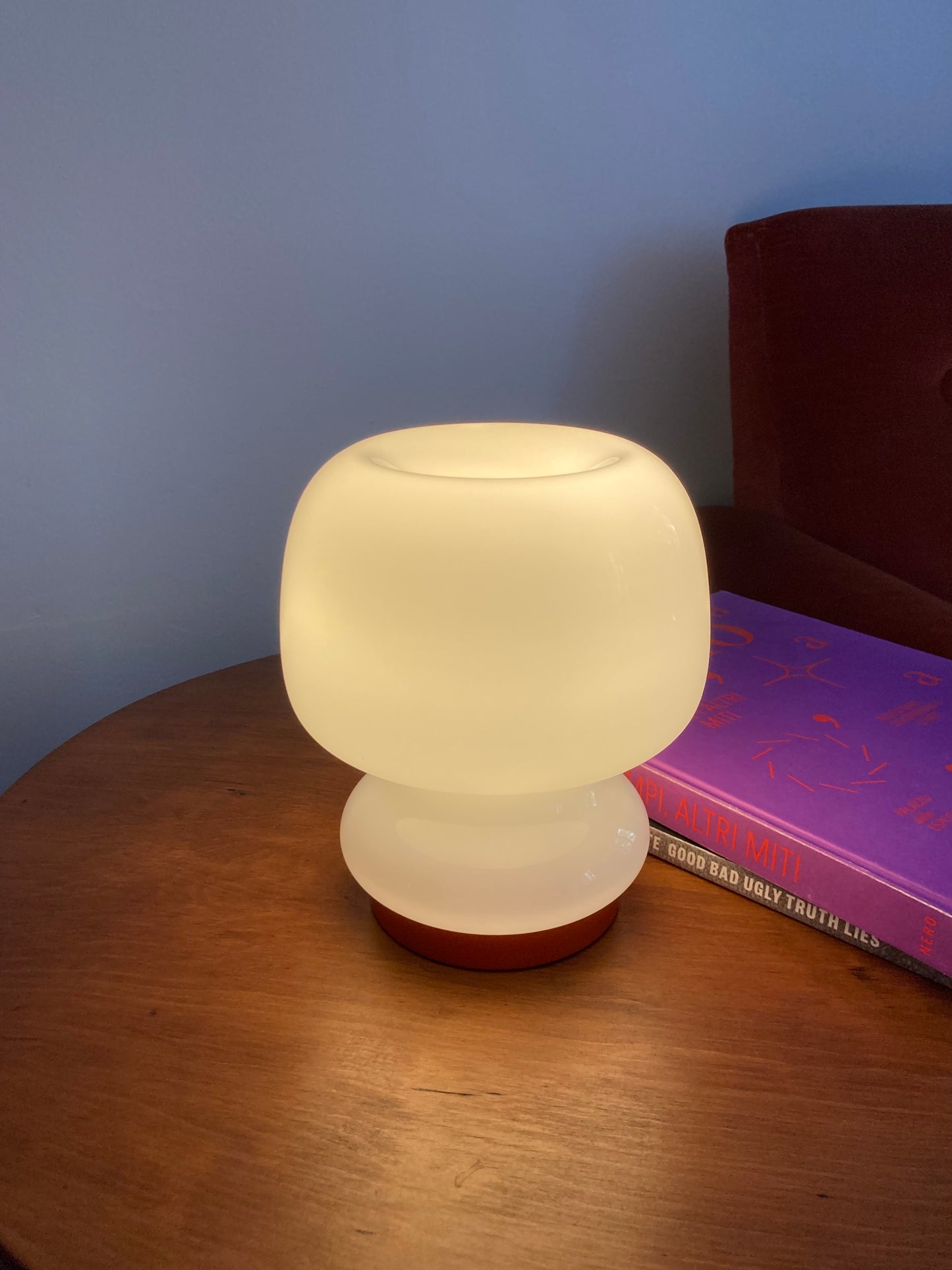 Vintage mushroom lamp in white opal glass