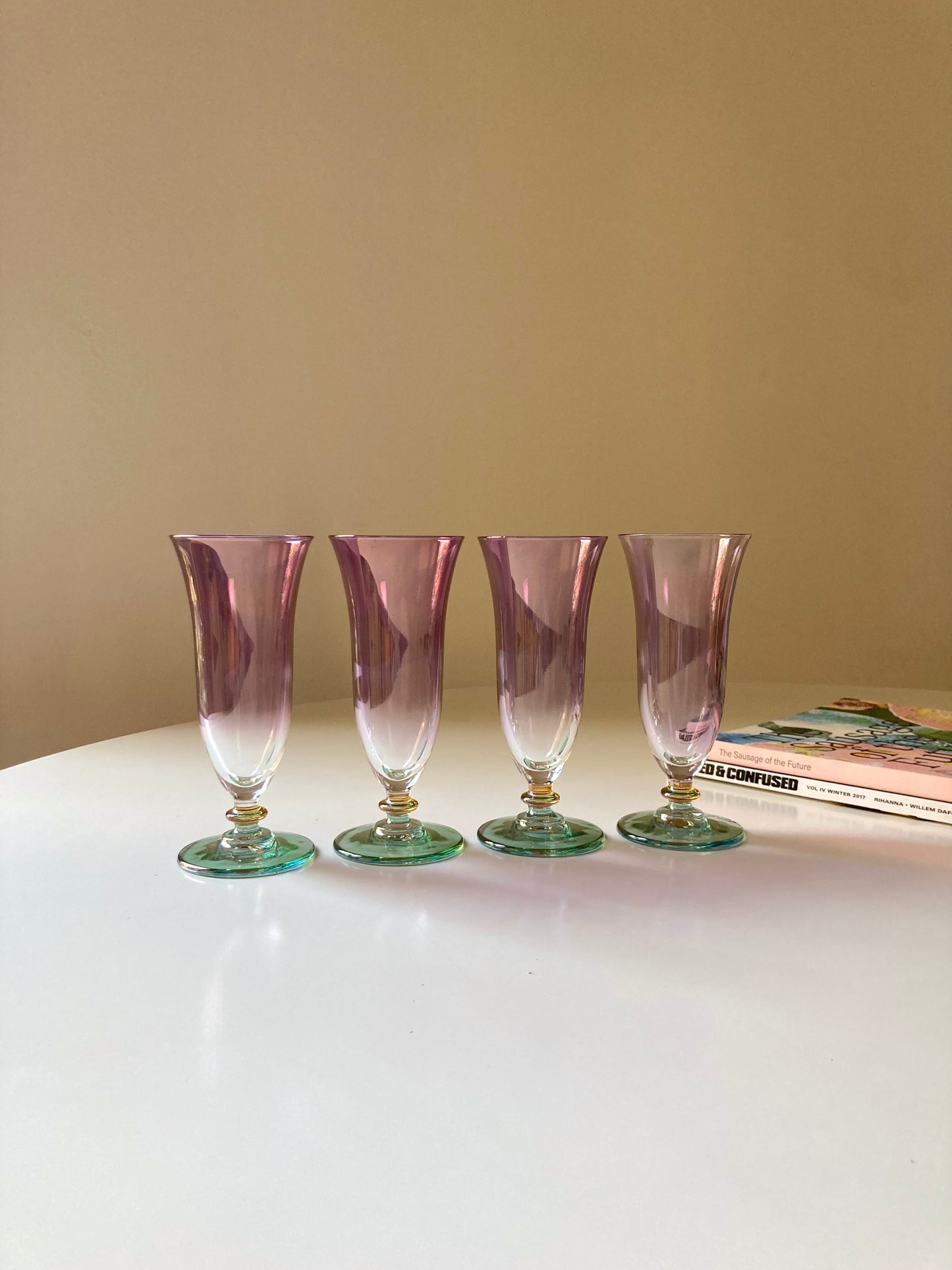 Set of 4 purple iridescent glass goblets