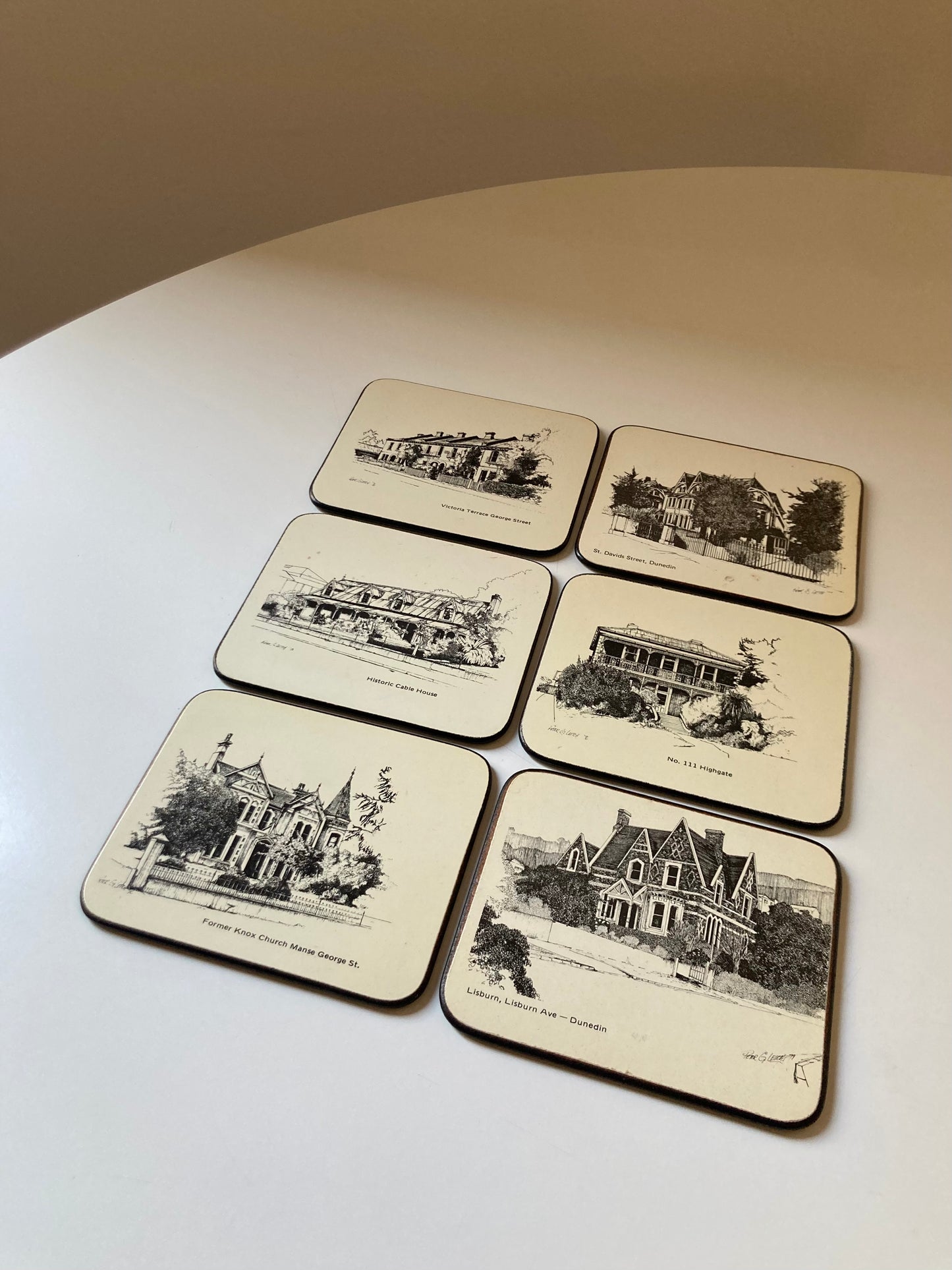 Set of 6 vintage coasters with Victorian illustrations