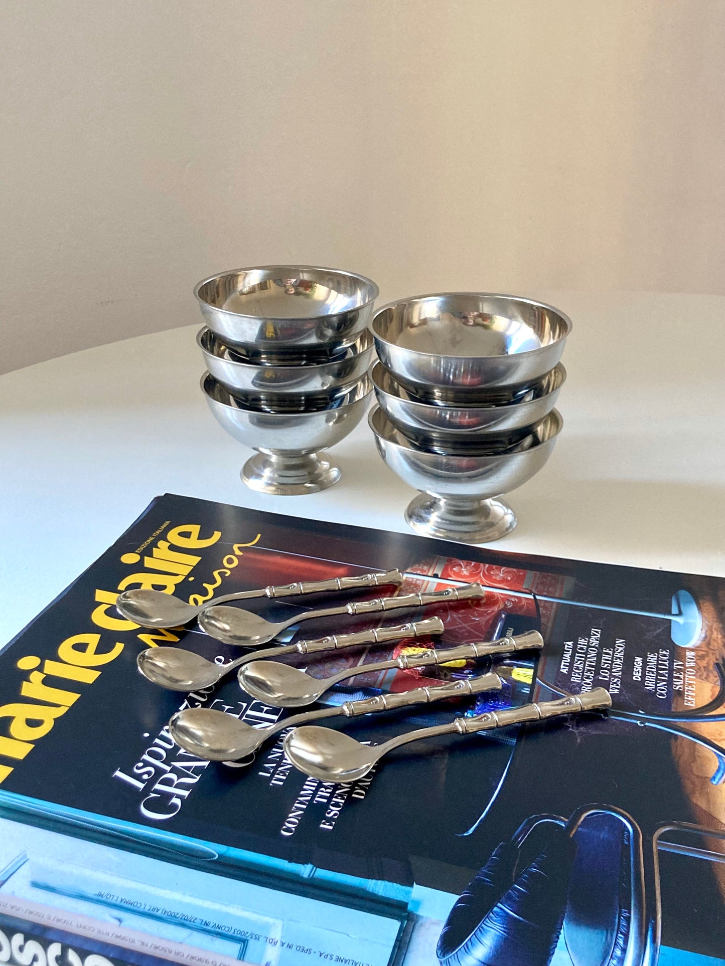 Set coppette basse vintage in acciaio