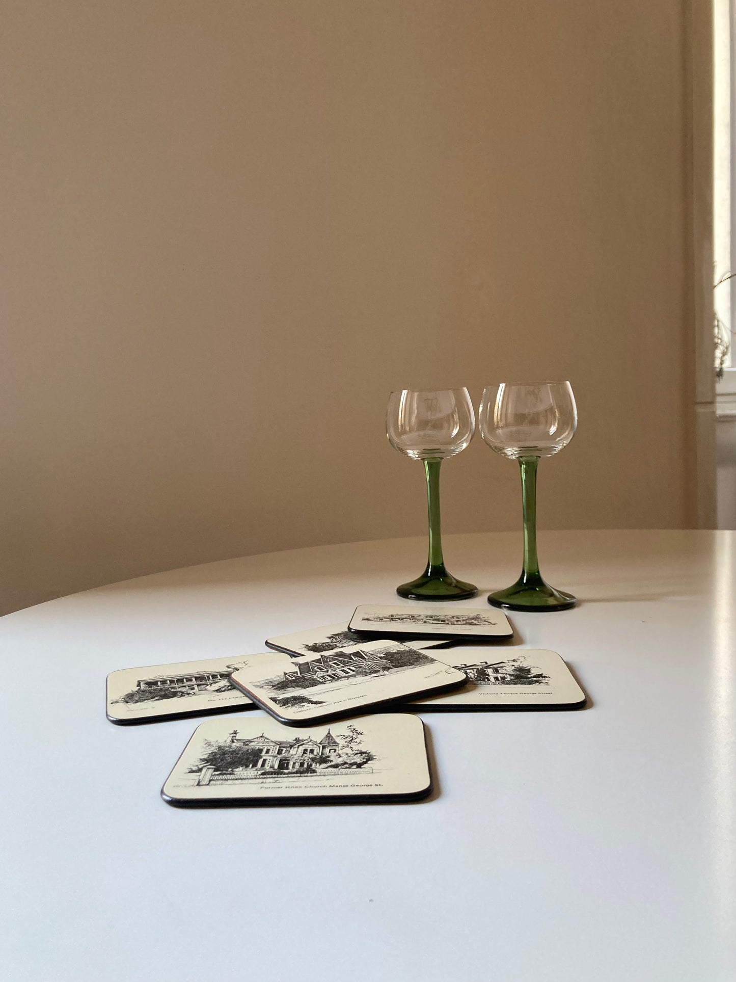 Set of 6 vintage coasters with Victorian illustrations