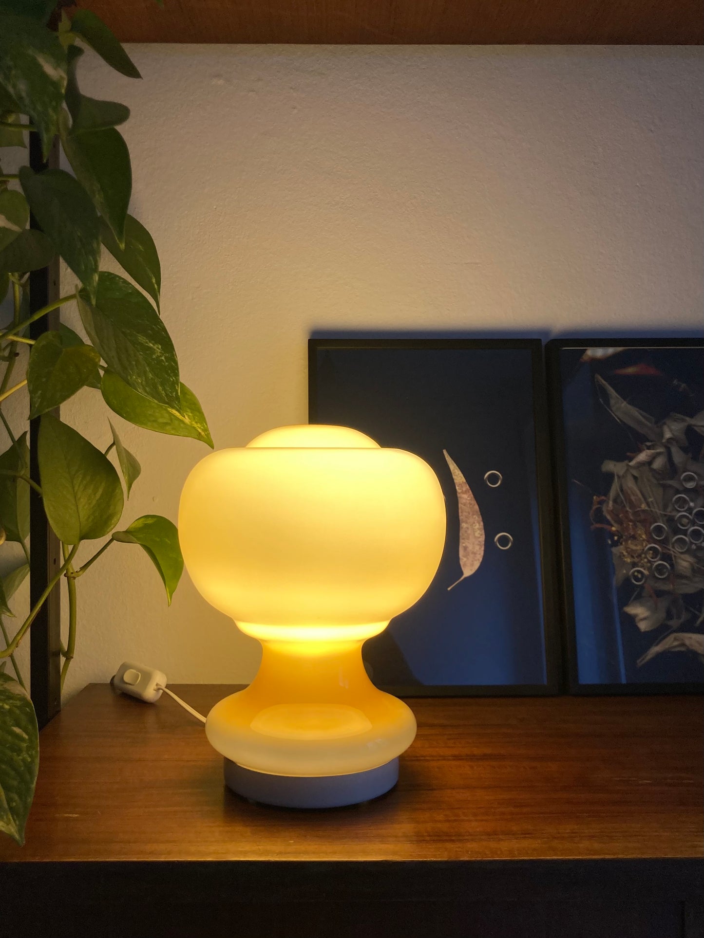 Vintage mushroom lamp with mustard glass