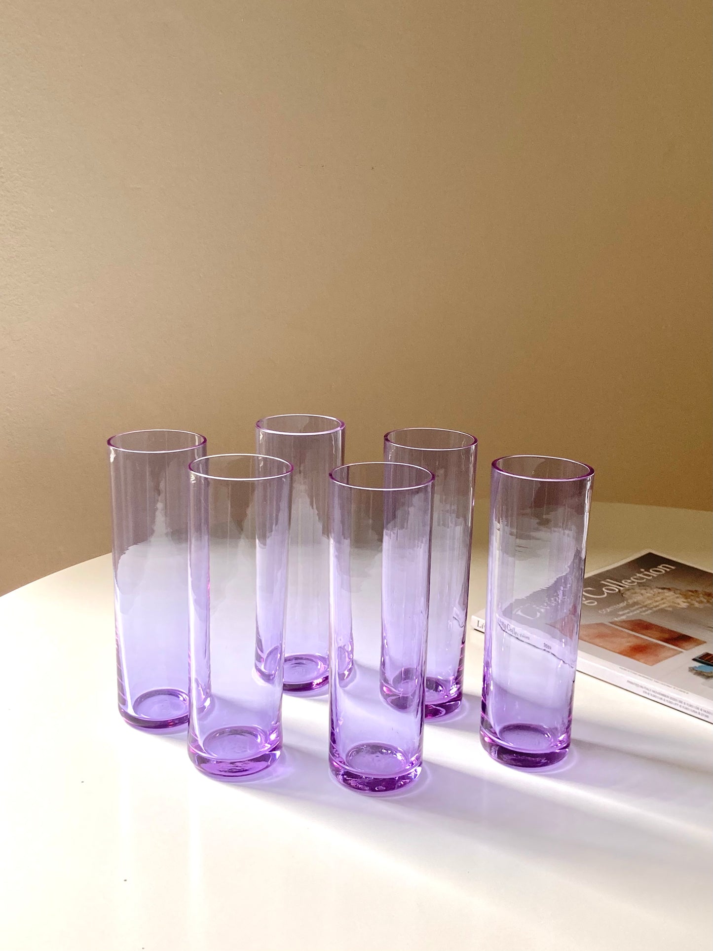 Set of 6 tall alexandrite glass glasses