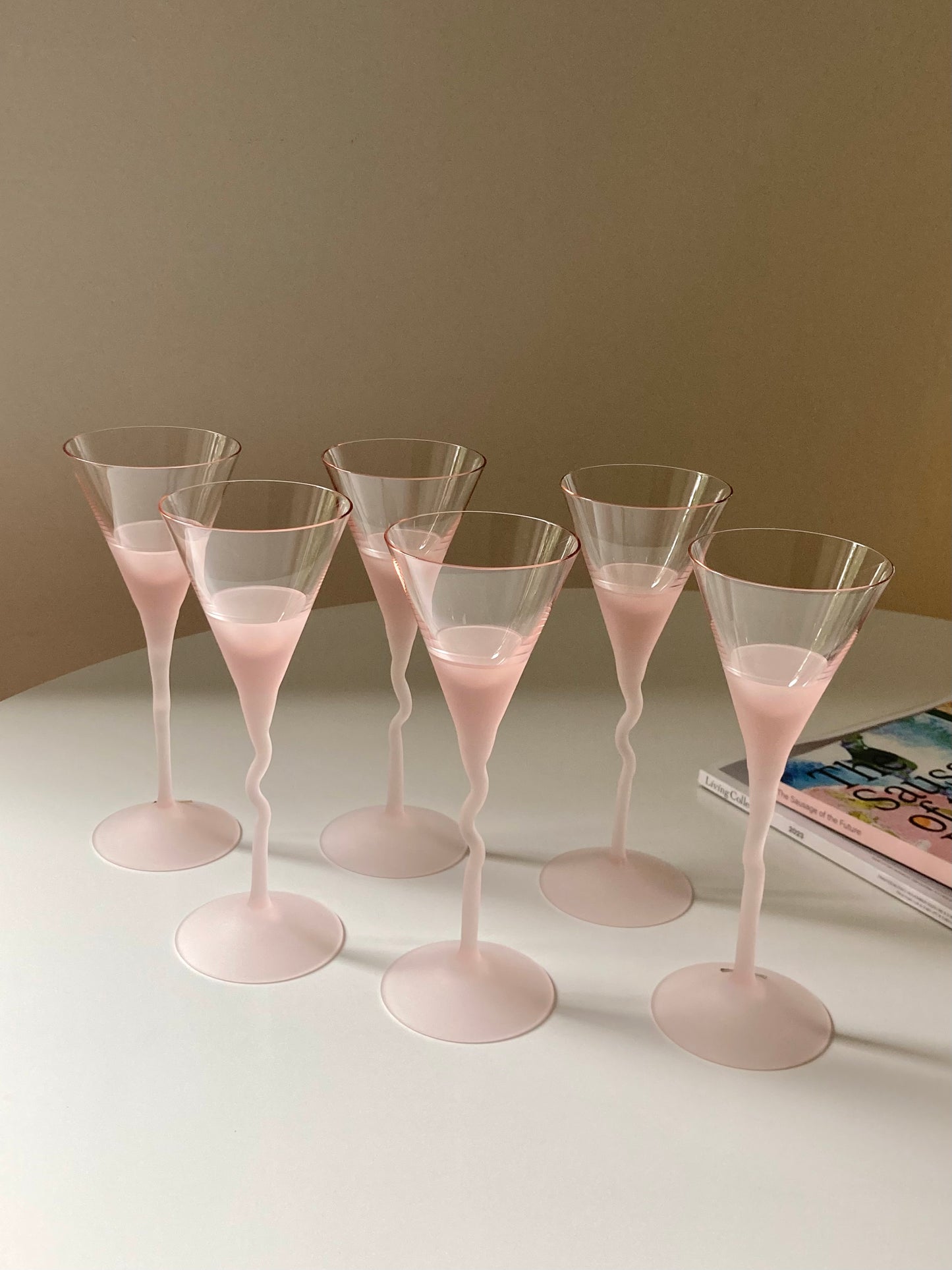 Set of 6 pink Bohemia crystal glasses