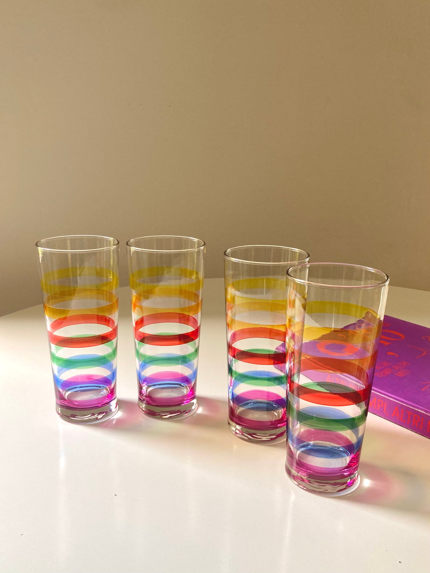 Set of 4 large tall rainbow glasses