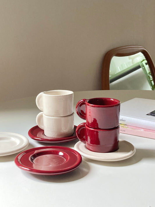 Set 4 tazzine da caffè bianche e rosse