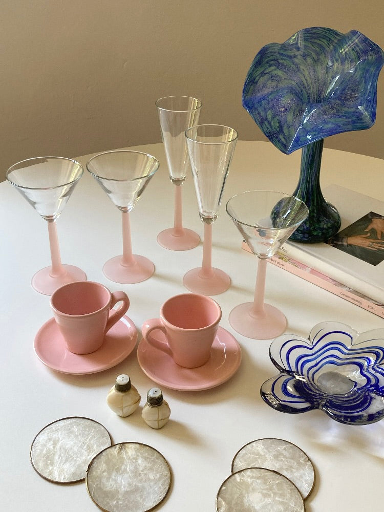 Set 4 calici coppa Martini stelo rosa satinato