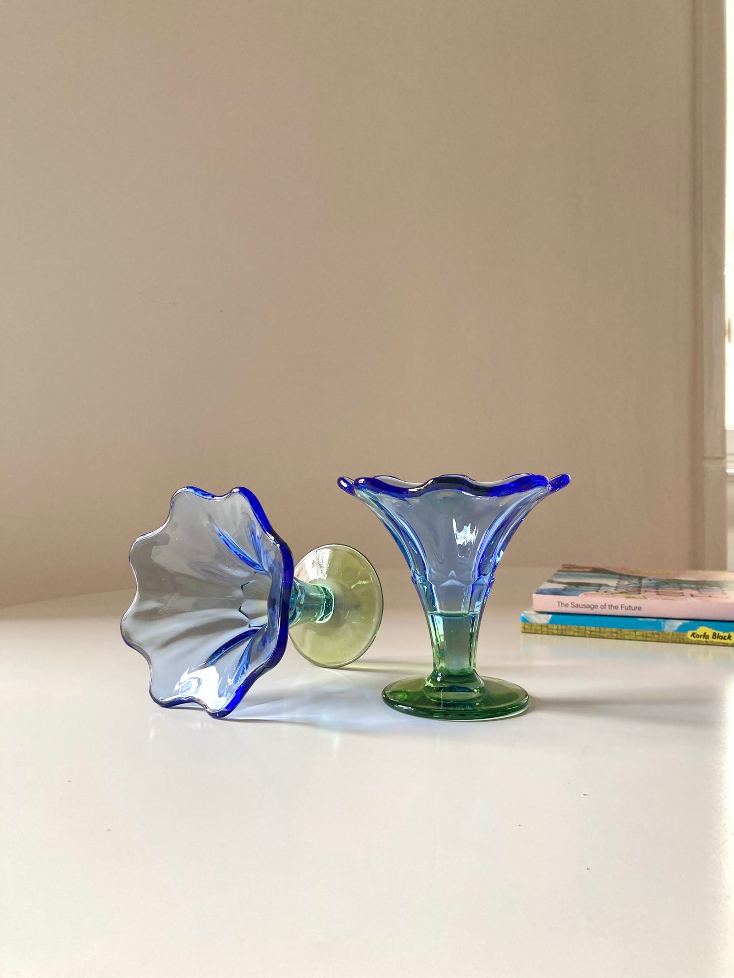 Set of 4 blue and green glass cups