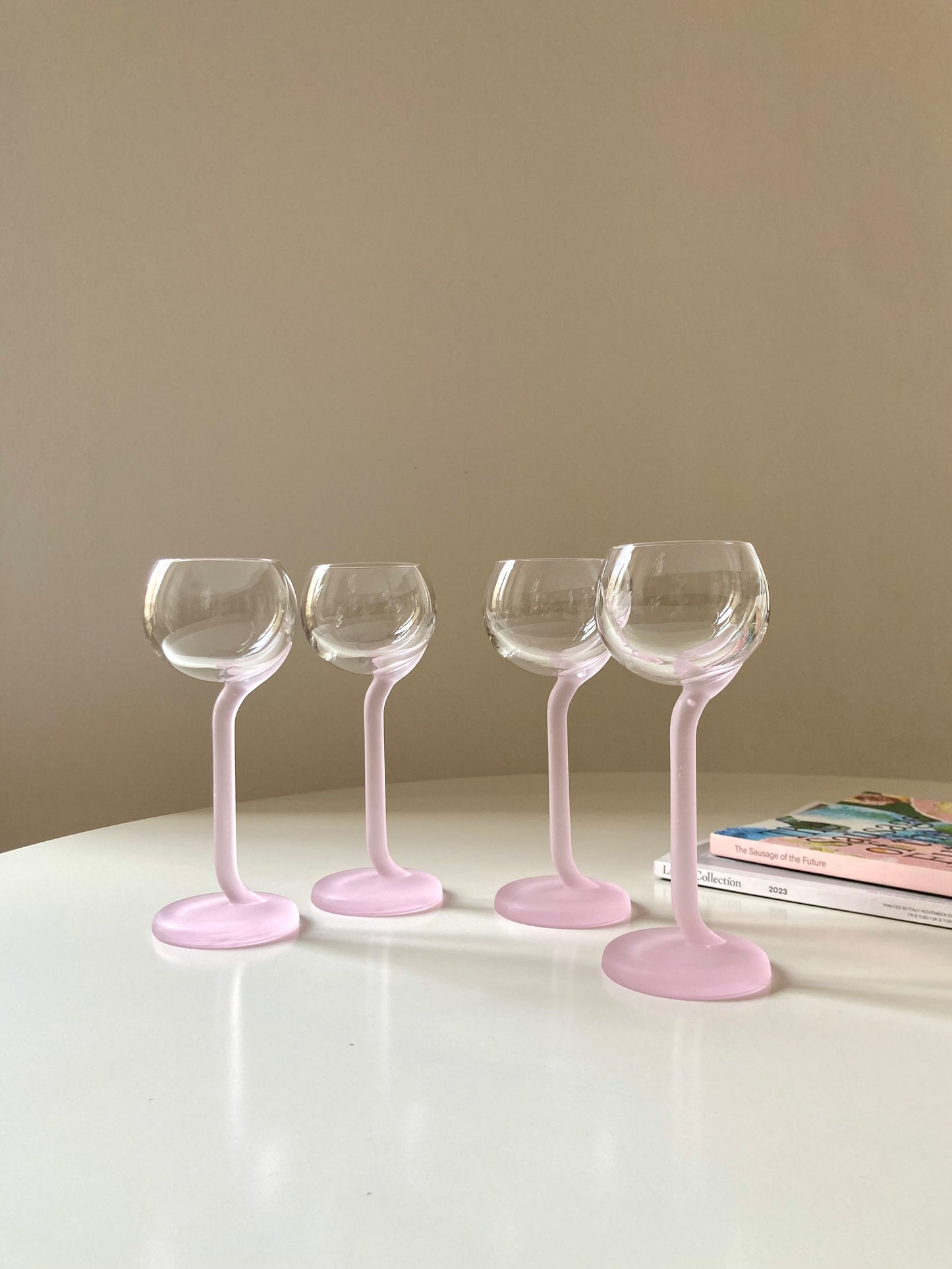 Set of 6 vintage pink stem glasses