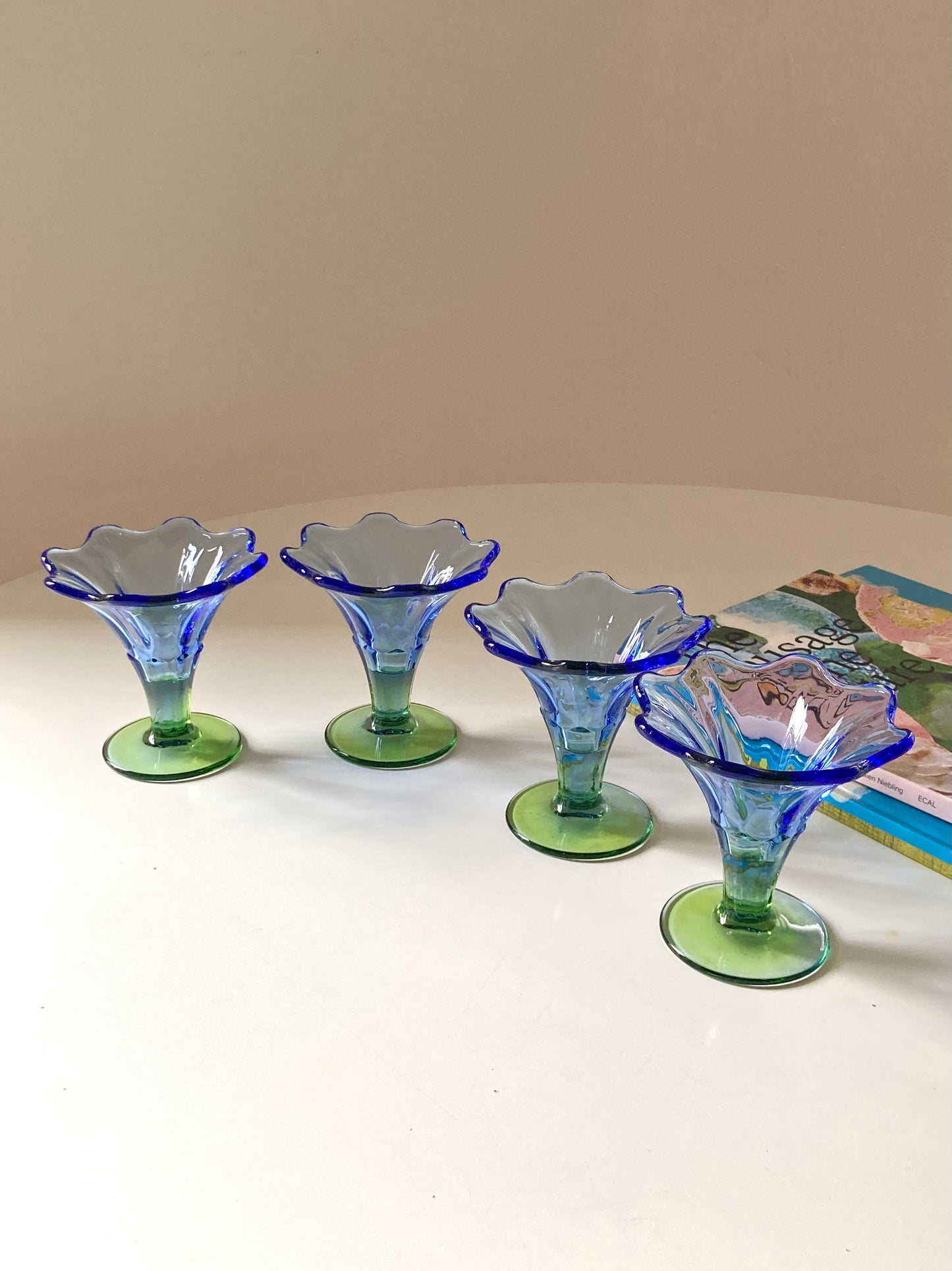 Set of 4 blue and green glass cups