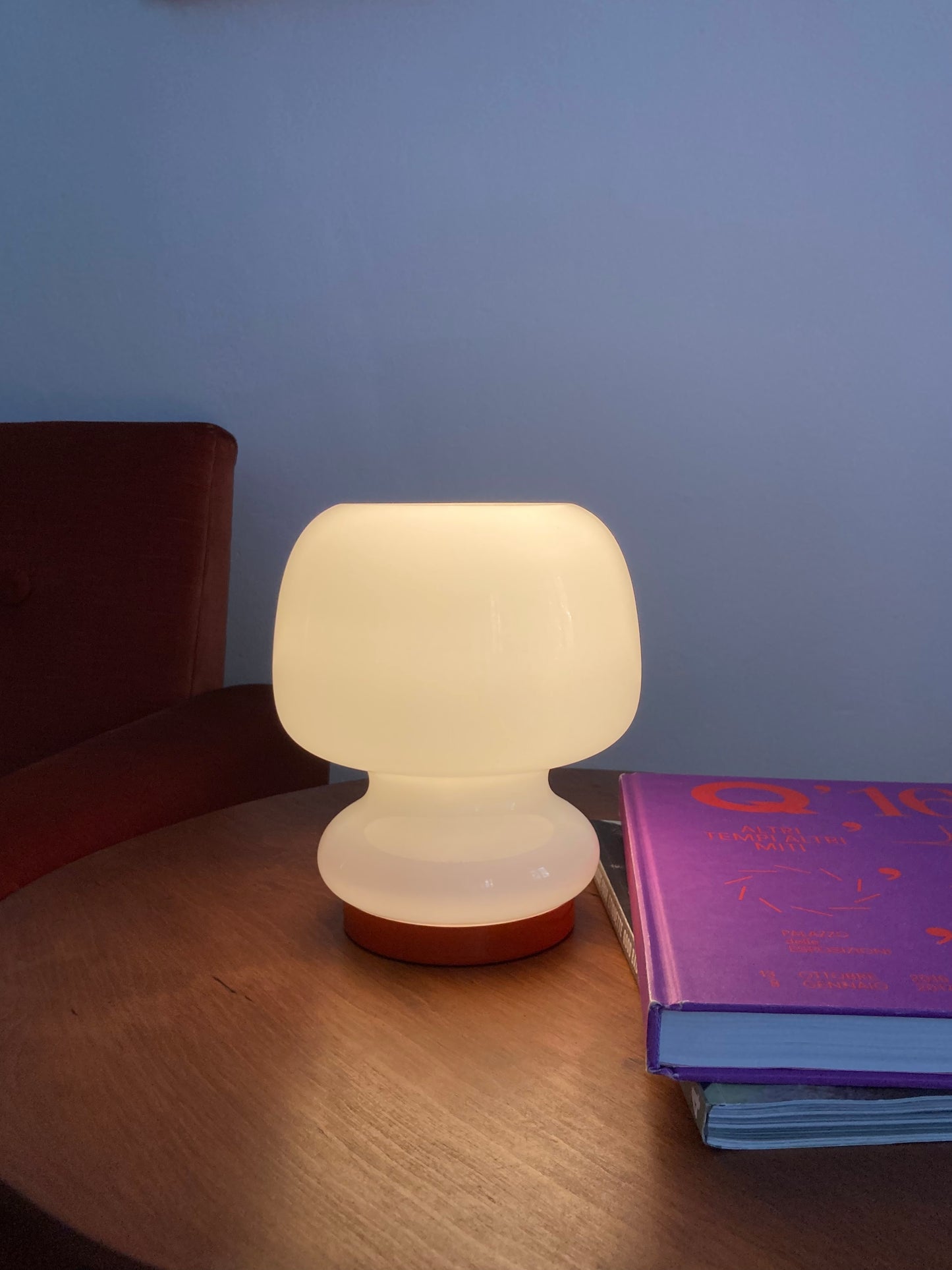 Vintage mushroom lamp in white opal glass