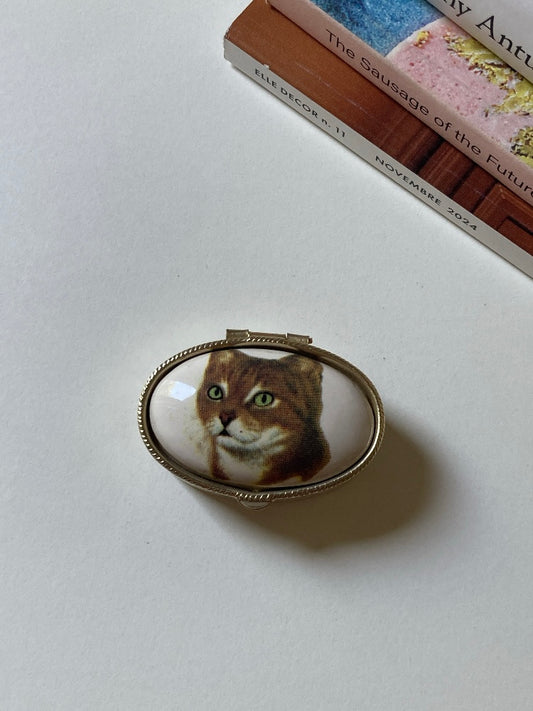 Portapillole vintage con gatto rosso