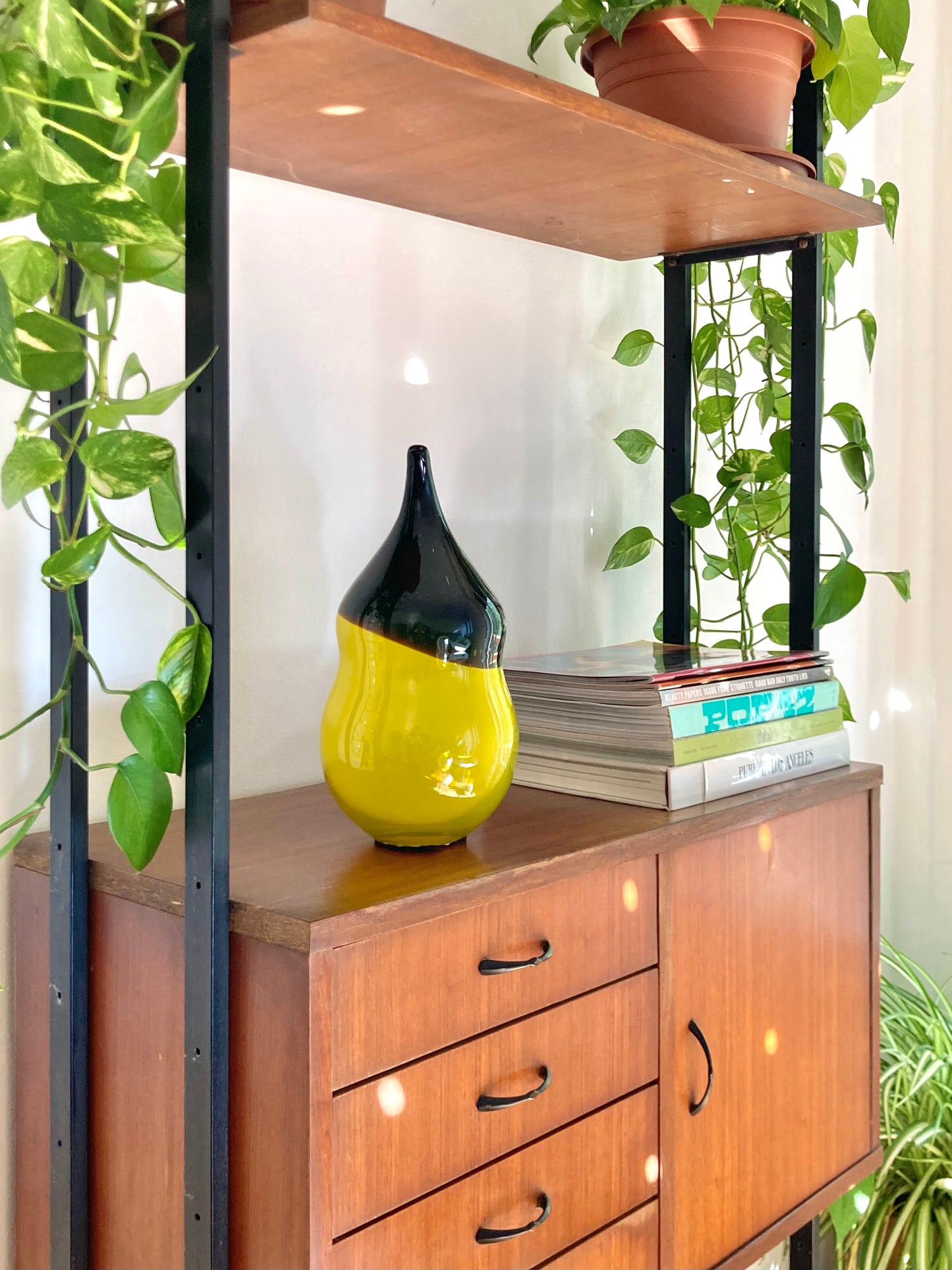 Large decorative yellow and brown glass vase