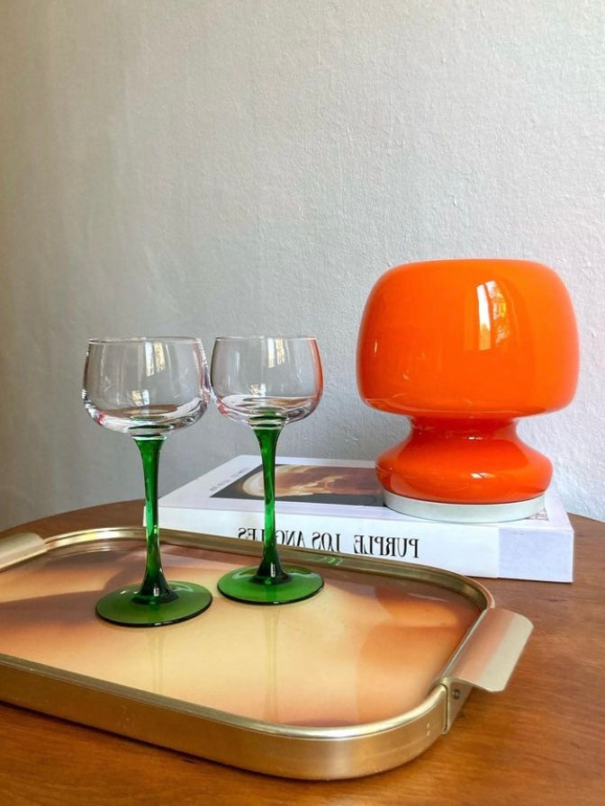 Pair of Luminarc glasses with green stem