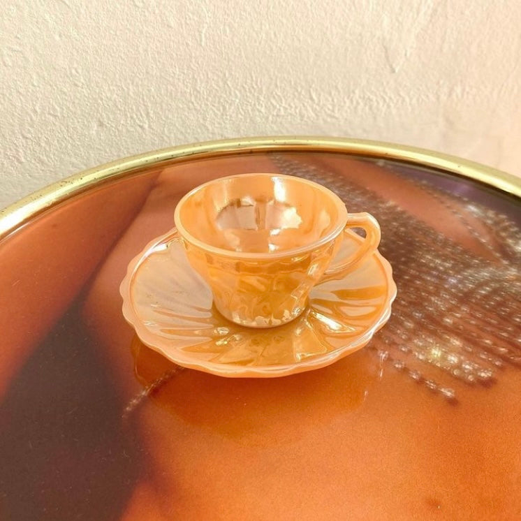 Orange iridescent glass coffee cup set