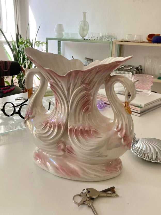 Grande vaso con cigni rosa Capodimonte