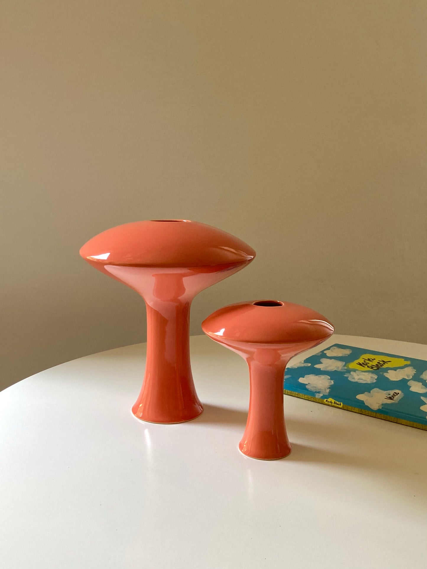 Pair of glazed ceramic mushroom vases