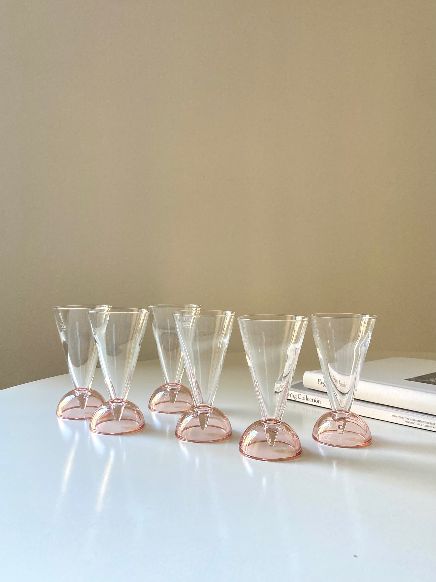 Steel cups and glasses with pink base