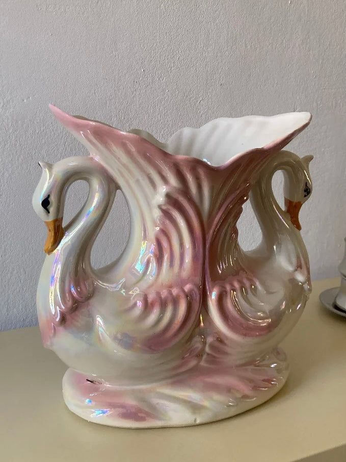 Grande vaso con cigni rosa Capodimonte