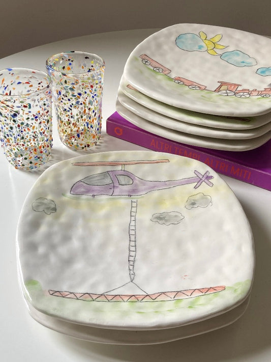 Set 6 piatti piani con disegni colorati