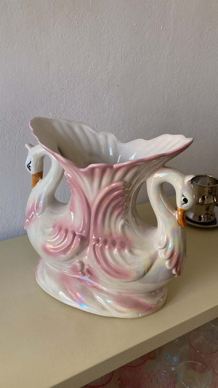 Grande vaso con cigni rosa Capodimonte
