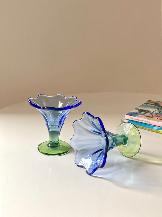 Set of 4 blue and green glass cups