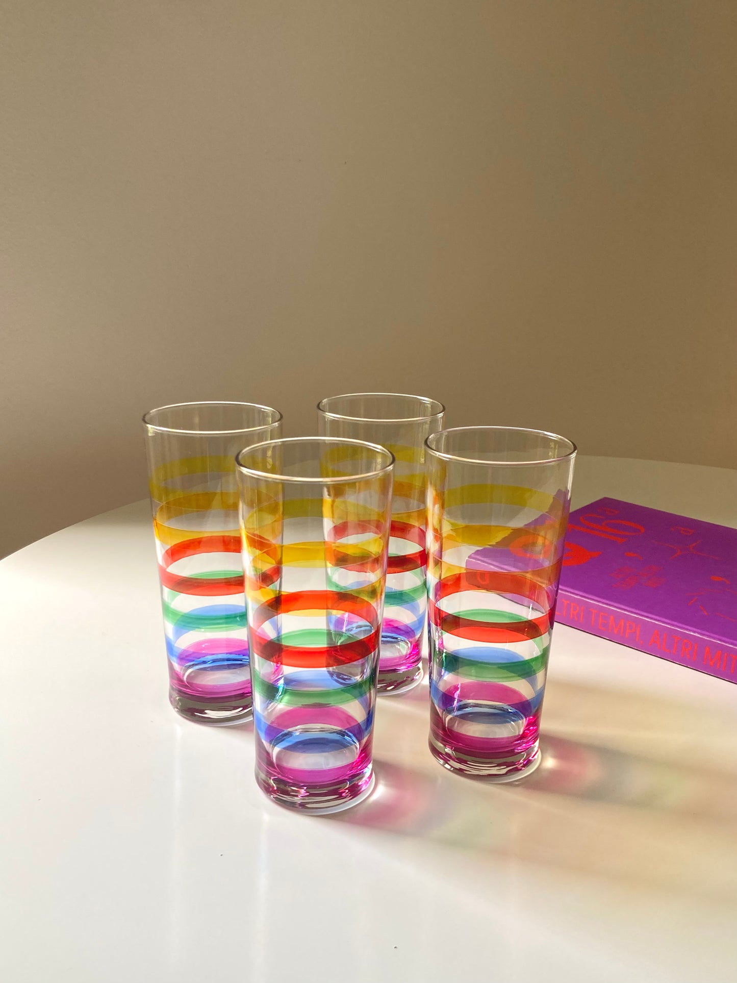 Set of 4 large tall rainbow glasses