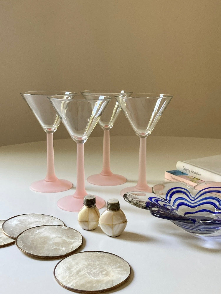 Set 4 calici coppa Martini stelo rosa satinato
