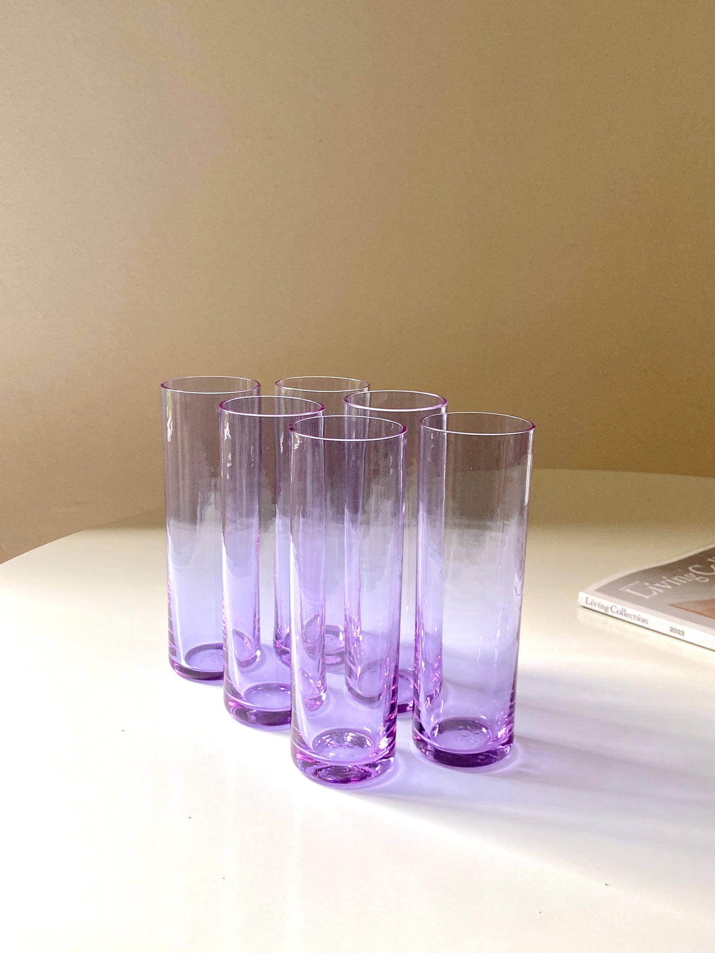 Set of 6 tall alexandrite glass glasses