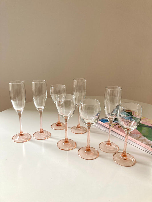 Vintage pink stemmed glass set