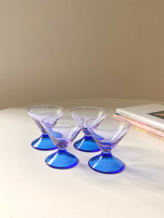 Set of 4 blue and purple dessert cups