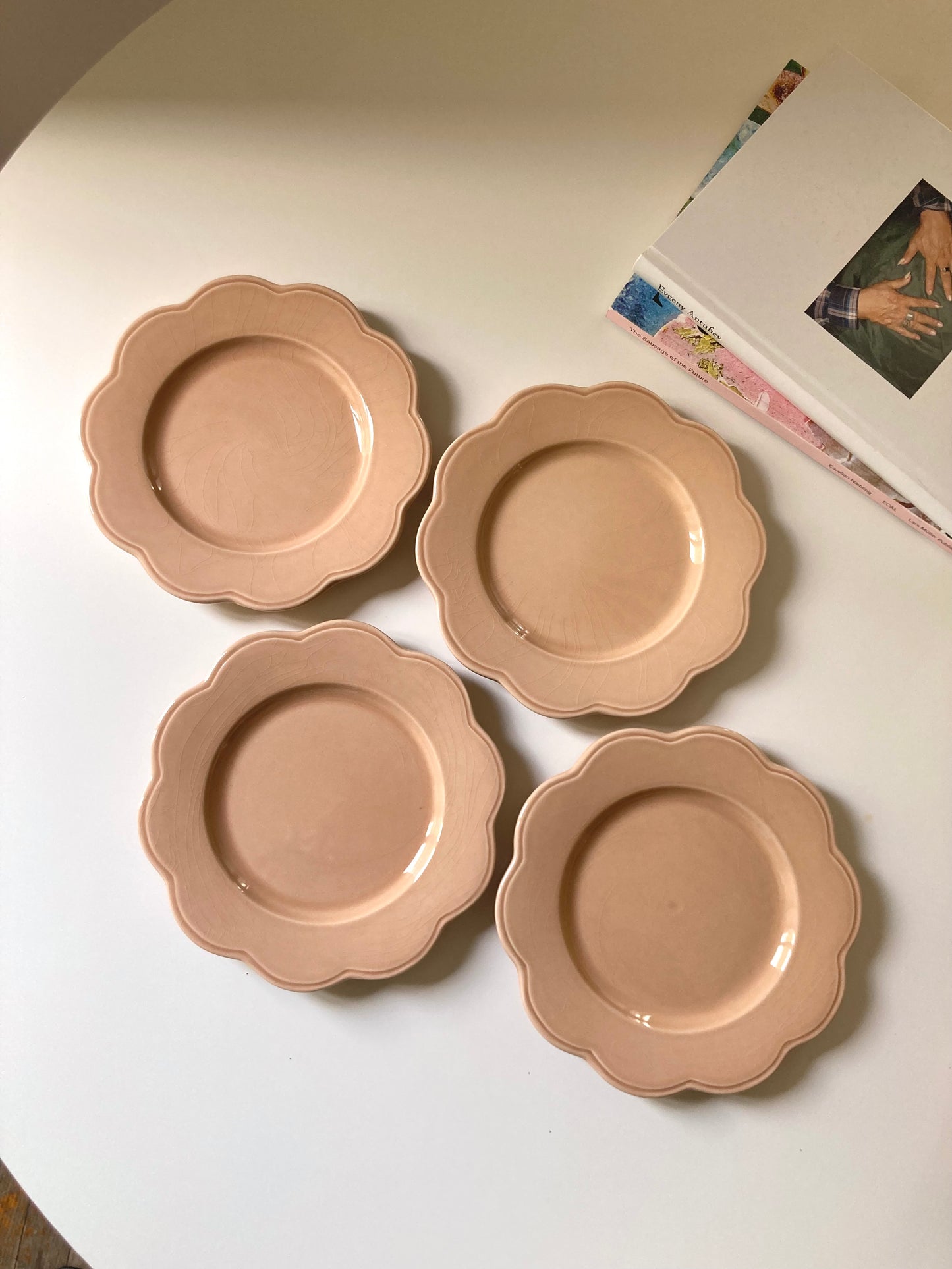 French vintage pink flower plate set