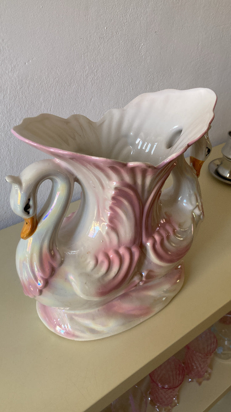 Grande vaso con cigni rosa Capodimonte