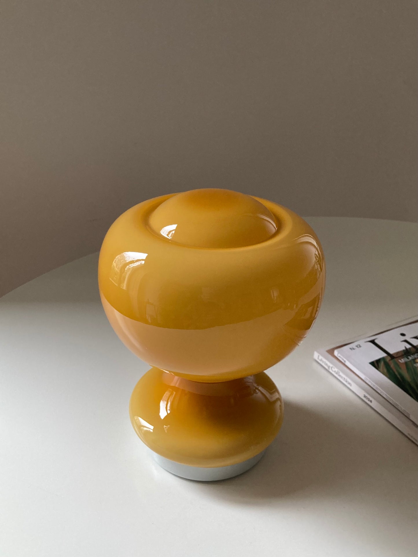 Vintage mushroom lamp with mustard glass