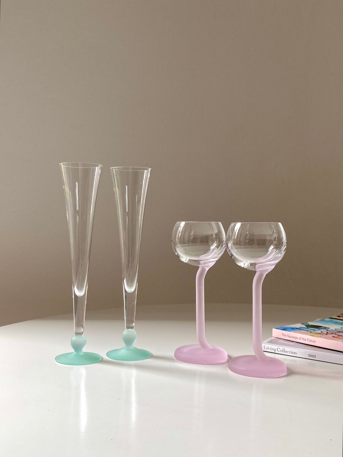 Set of 6 vintage pink stem glasses