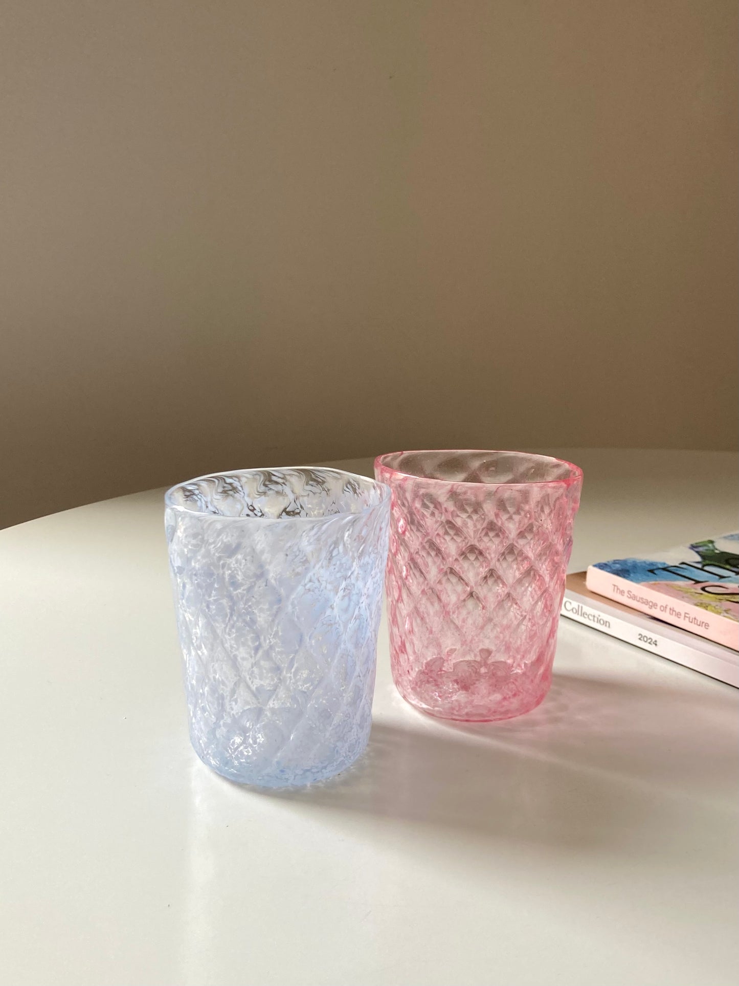 Set of 4 pink and blue Murano glass goths