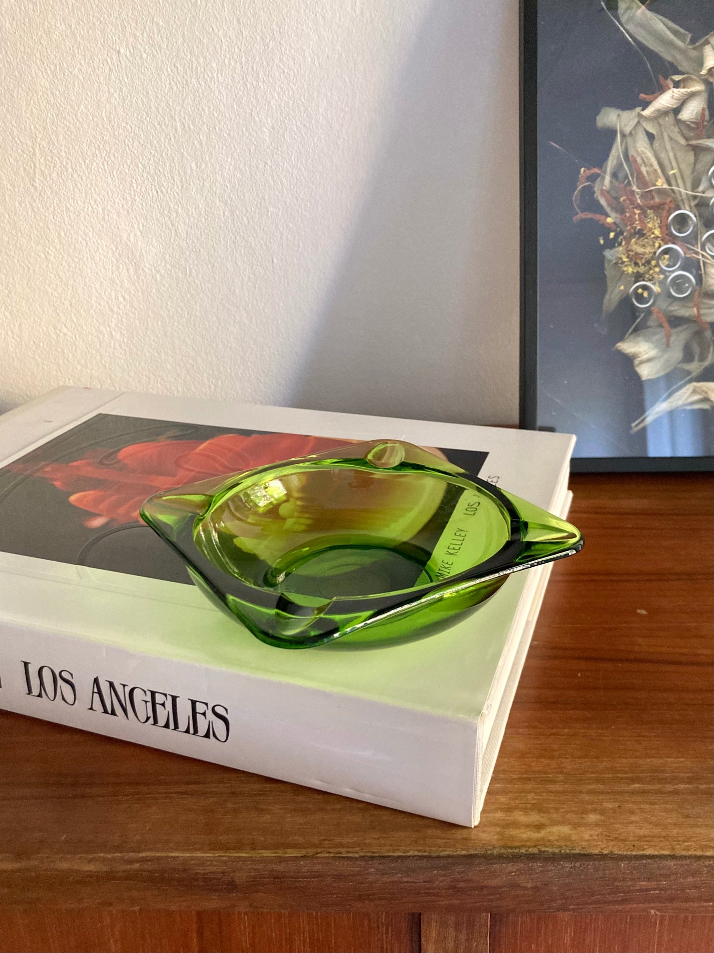 Square green glass ashtray